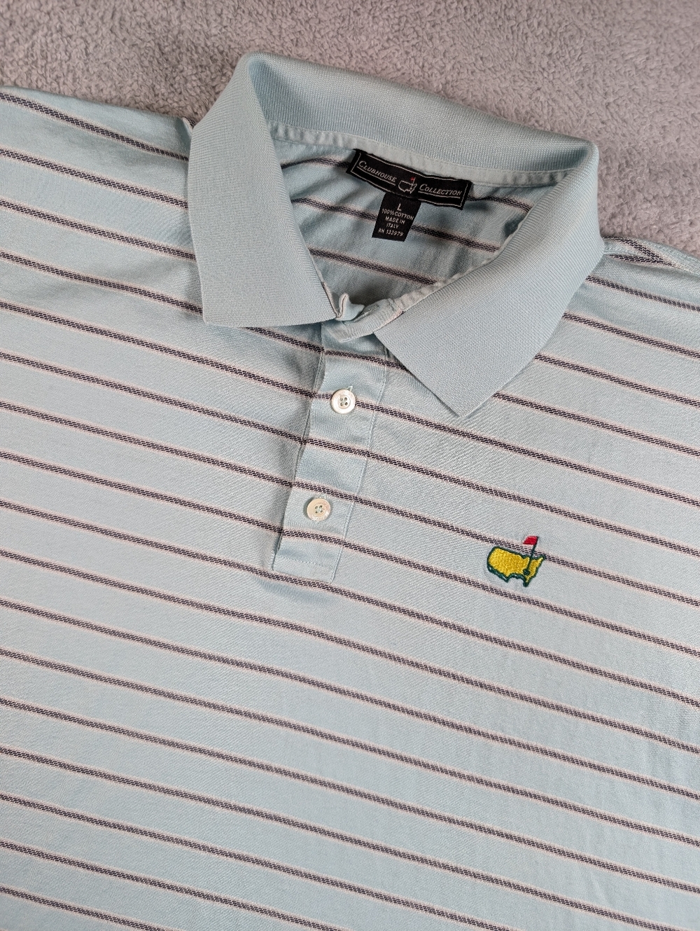 Masters Augusta Polo Shirt Mens L Blue Stripe Clubhouse Collection Golf